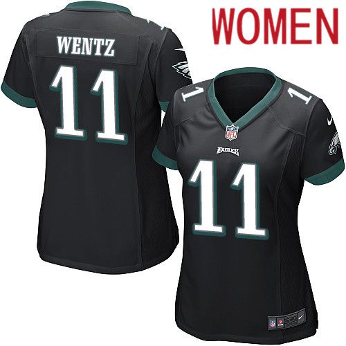 Women Philadelphia Eagles #11 Carson Wentz Nike Black Game NFL Jersey->women nfl jersey->Women Jersey